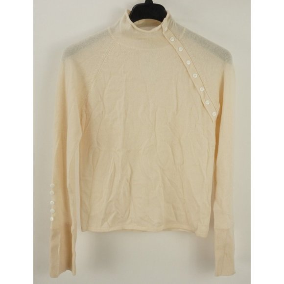 New Karen Thomas Wool & Cashmere Women's Size L Cream Asymmetric Mock Sweater - Picture 1 of 7